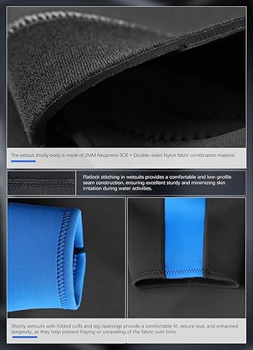 Vista 26 de Hevto Traje de neopreno corto para hombre, 0.079 in, traje húmedo corto para surf, buceo, natación, esnórquel, remo M2S-Cremallera Delantera-Negro