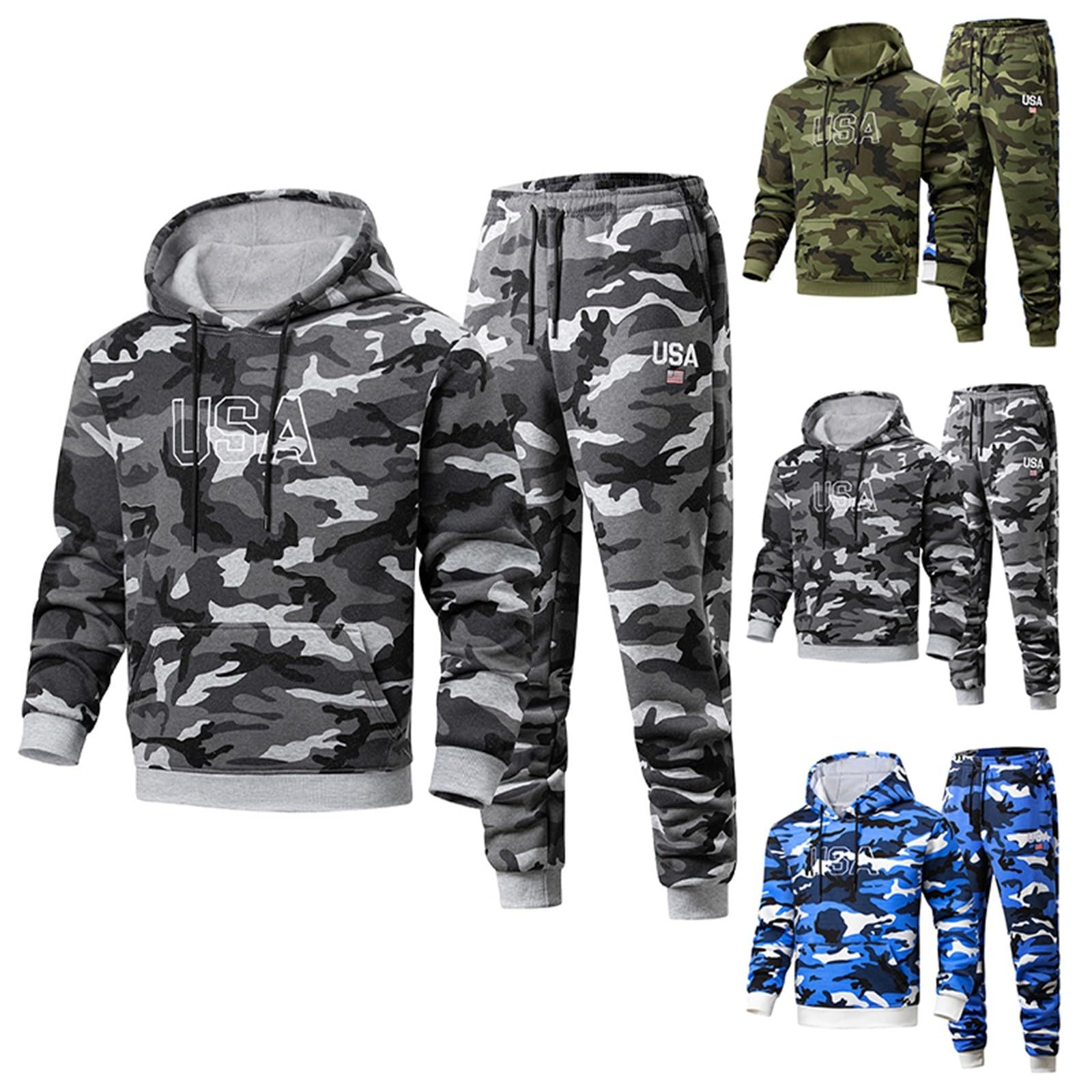 Tuta da ginnastica da uomo mimetica 2 pezzi con cappuccio e pantaloni jogging Activewear Y2K Hip Hop