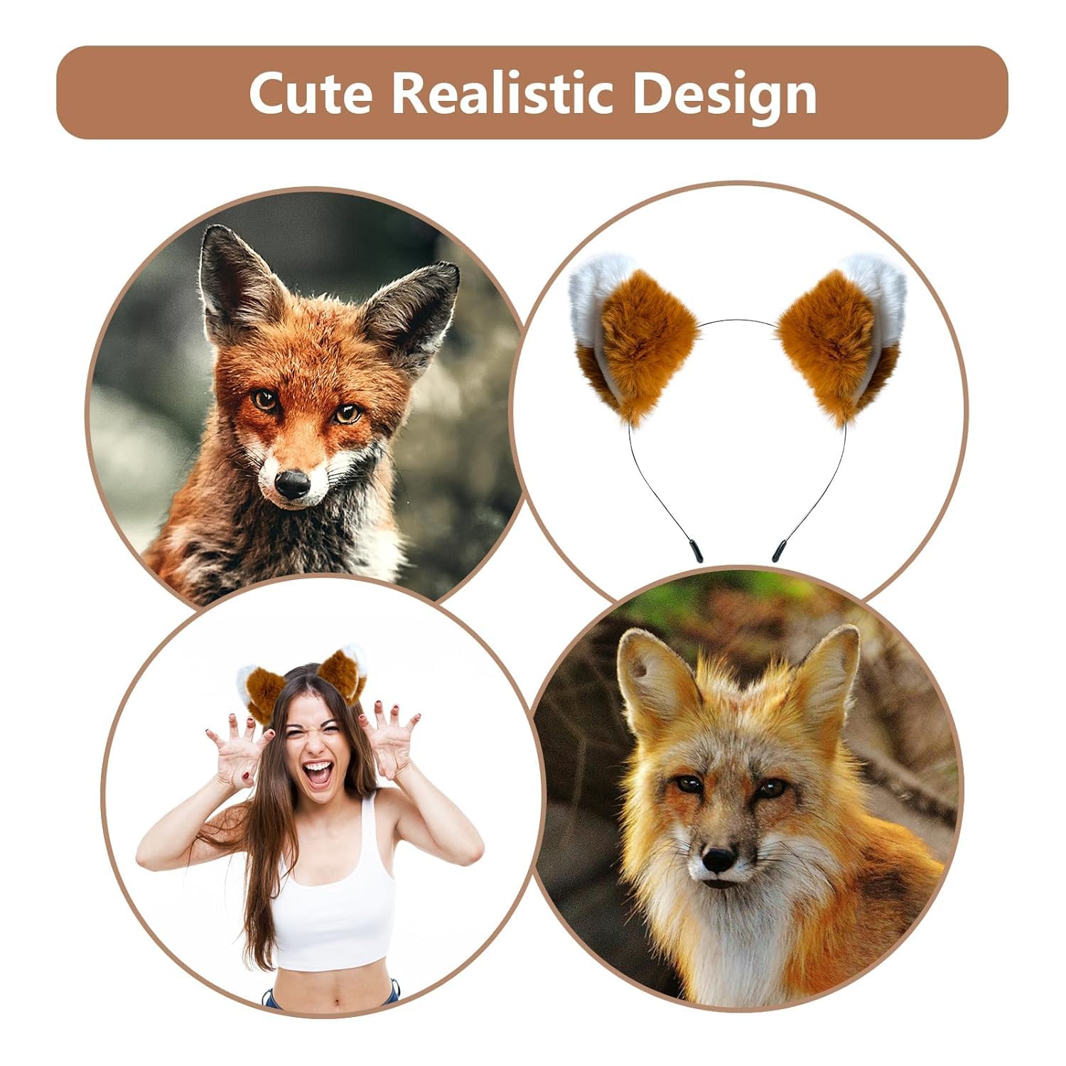 SIOTMERA 2 Pack Fox Ears Headband Furry Realistic Animal Hairband for Party Cosplay Dress up Halloween Costume Makeup Washing Face Adults - Image 4