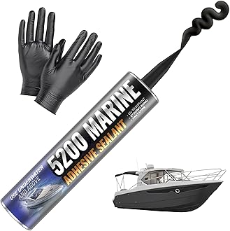[Black] 5200 Marine Sealant - Fast Cure, High Bond Strength, UV Resistant Underwater 5200 Fast Cure, Marine Adhesive Sealant for Boats, Hulls, Decks, & RVs Caulk Black with Gloves, Nozzle 10oz
