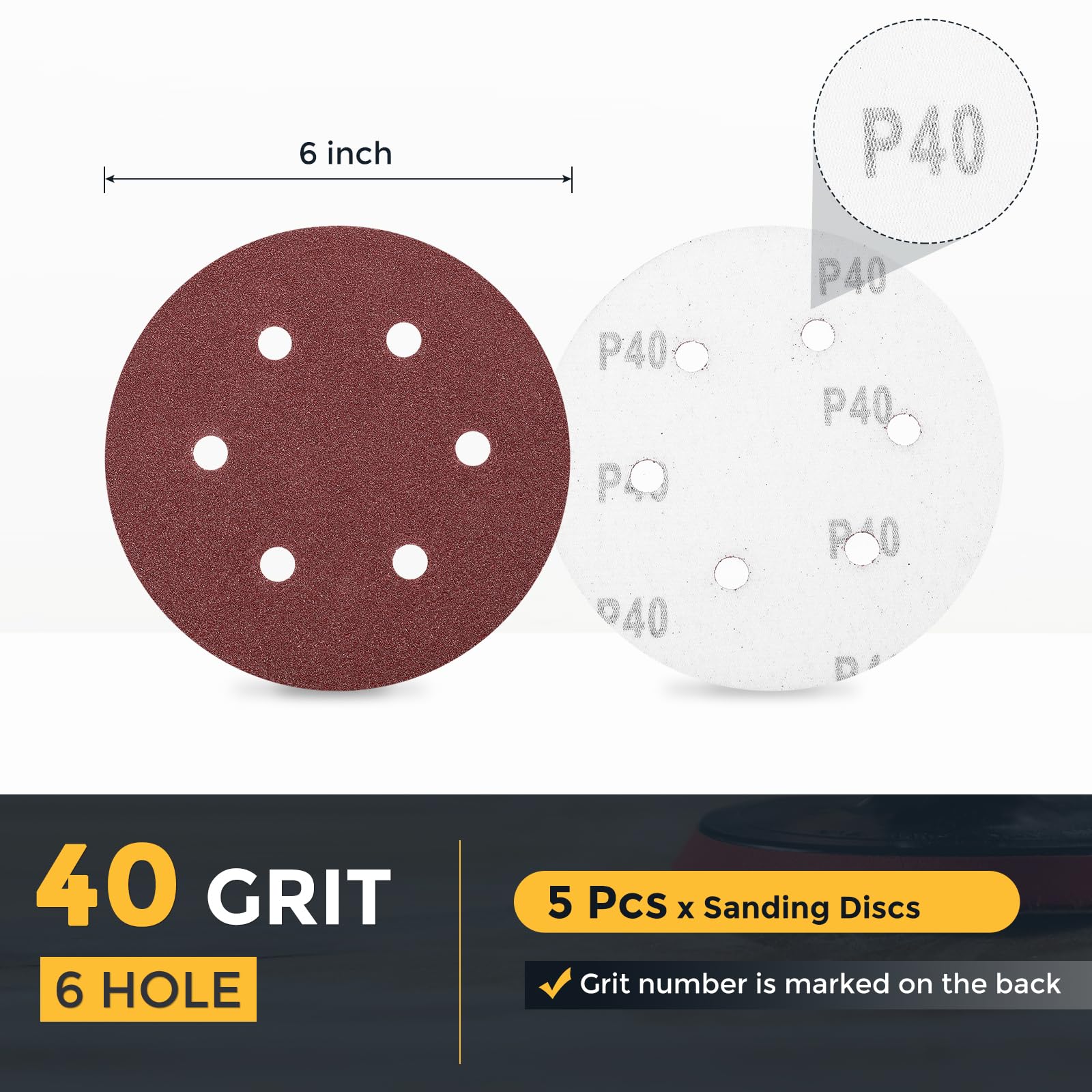 Sourcing Map 50 Pcs 150mm 6 Inch Sanding Disc 6 Hole 80/100/120/150/220 - View #3