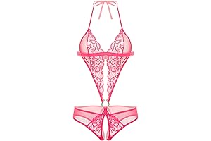 Lace Teddy Babydoll Lingerie, Women Deep V One Piece Crotchless Teddy Lingerie