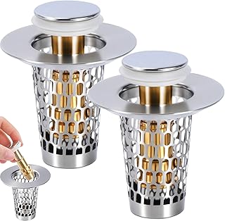 2 PCS Bathroom Sink Drain Stoppers with Hair Catcher for 1.15-1.6 in,Universal Pop Up Filter Stainless Steel Sink Drain Stopper,Bathroom Sink Hair Catcher