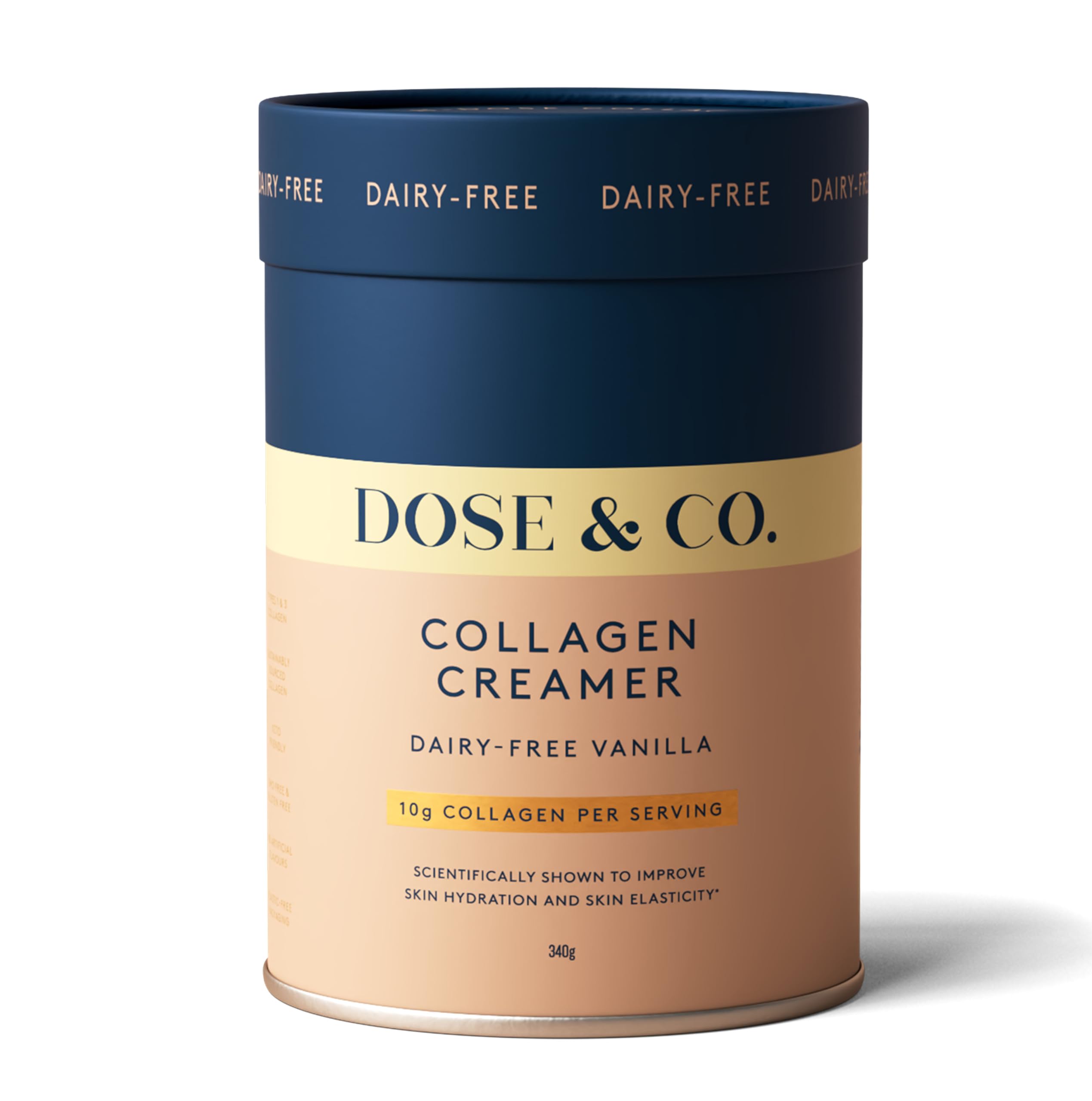 Dose & Co Dairy-Free Vanilla Collagen Creamer – 340g | Premium Collagen for Skin, Hair & Nails | Smooth Coffee Creamer | Sugar-Free & Gluten-Free