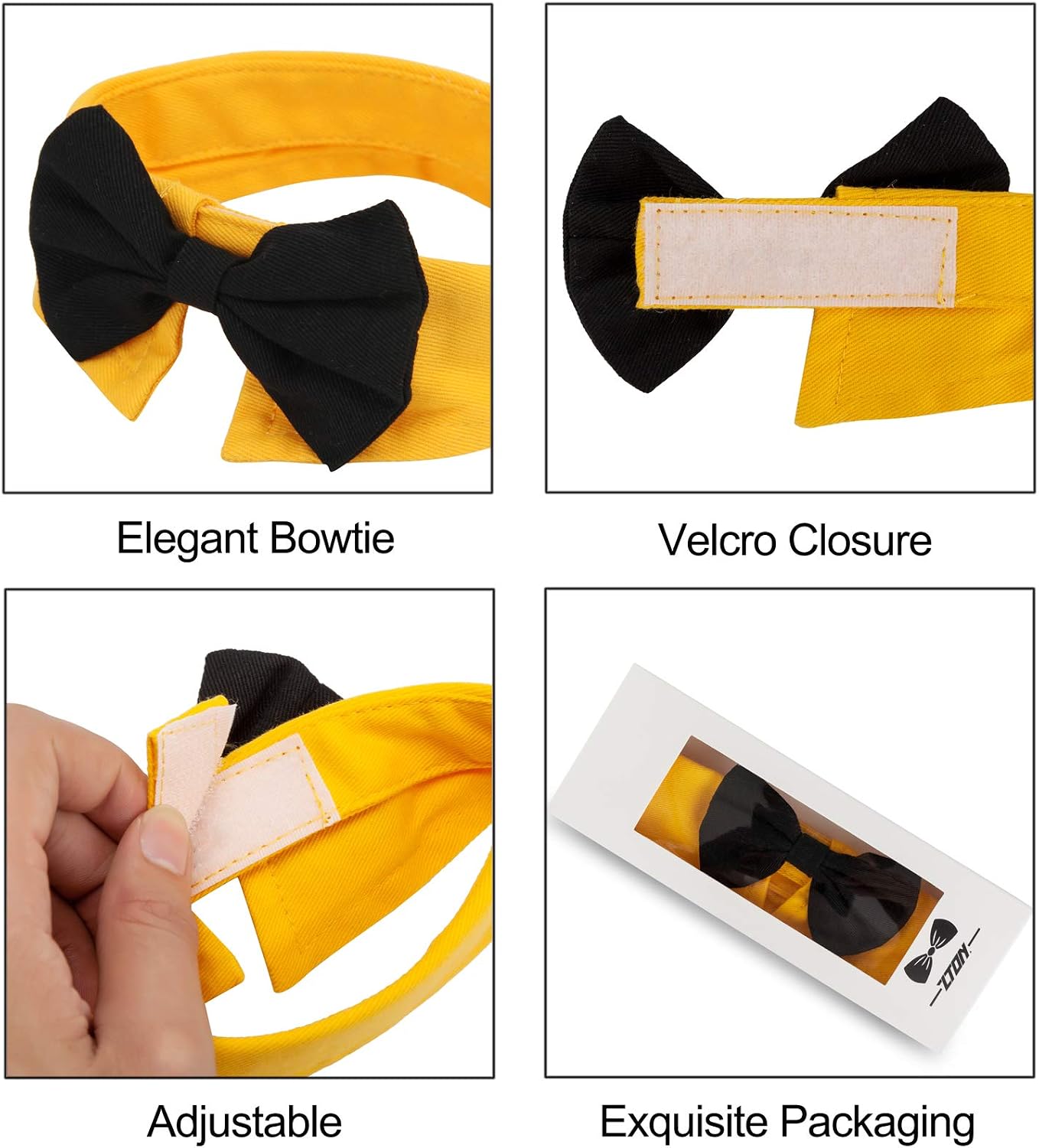 ZTON Handcrafted Adjustable Formal Pet Bowtie Collar Neck Tie for Dogs & Cats (S, Black 1) image 5