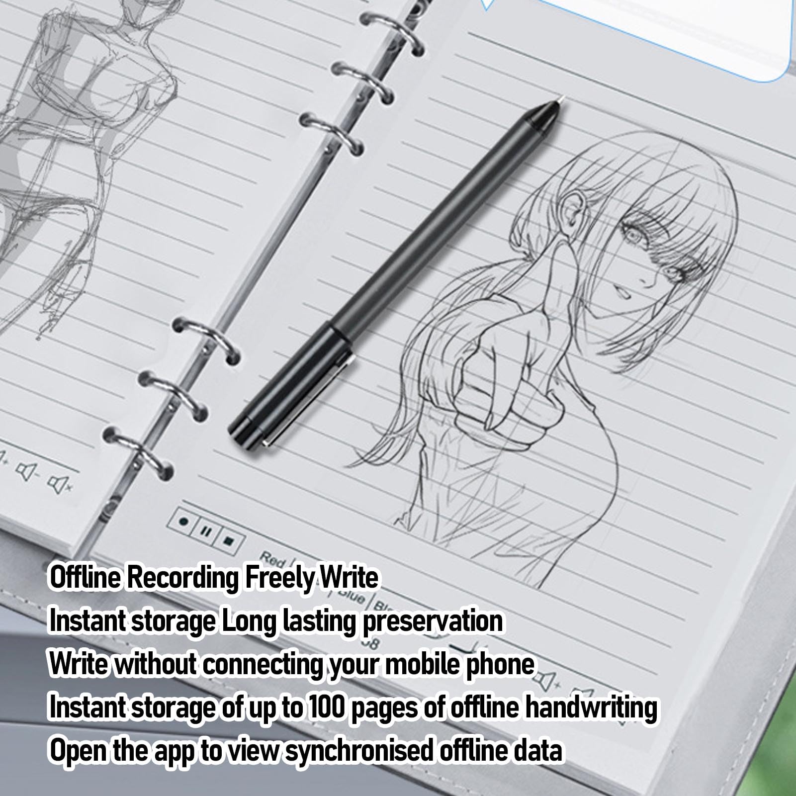 Topiky Smart Pen Notebook Set, 5.0 Stylo Numérique avec 360 ° Angle D'écriture en Temps Réel OCR Reconnaissance de Texte, pour iOS Étude Dessin Prise de Notes (Patchwork Gris Noir)