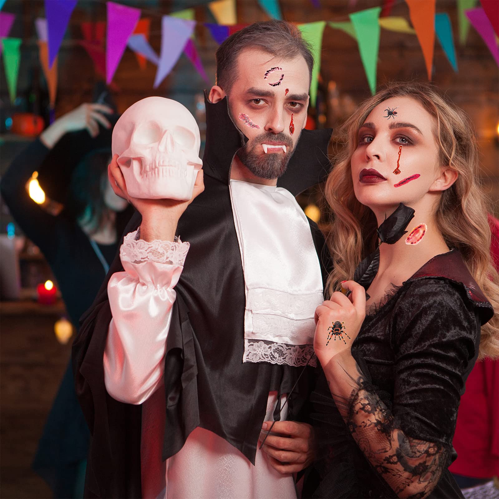 UEIOAVL Tatuajes Temporales De Halloween – 30 Hojas Con Cicatrices, Sangre, Arañas Y Ojos – Impermeables, Duran 2–5 Días