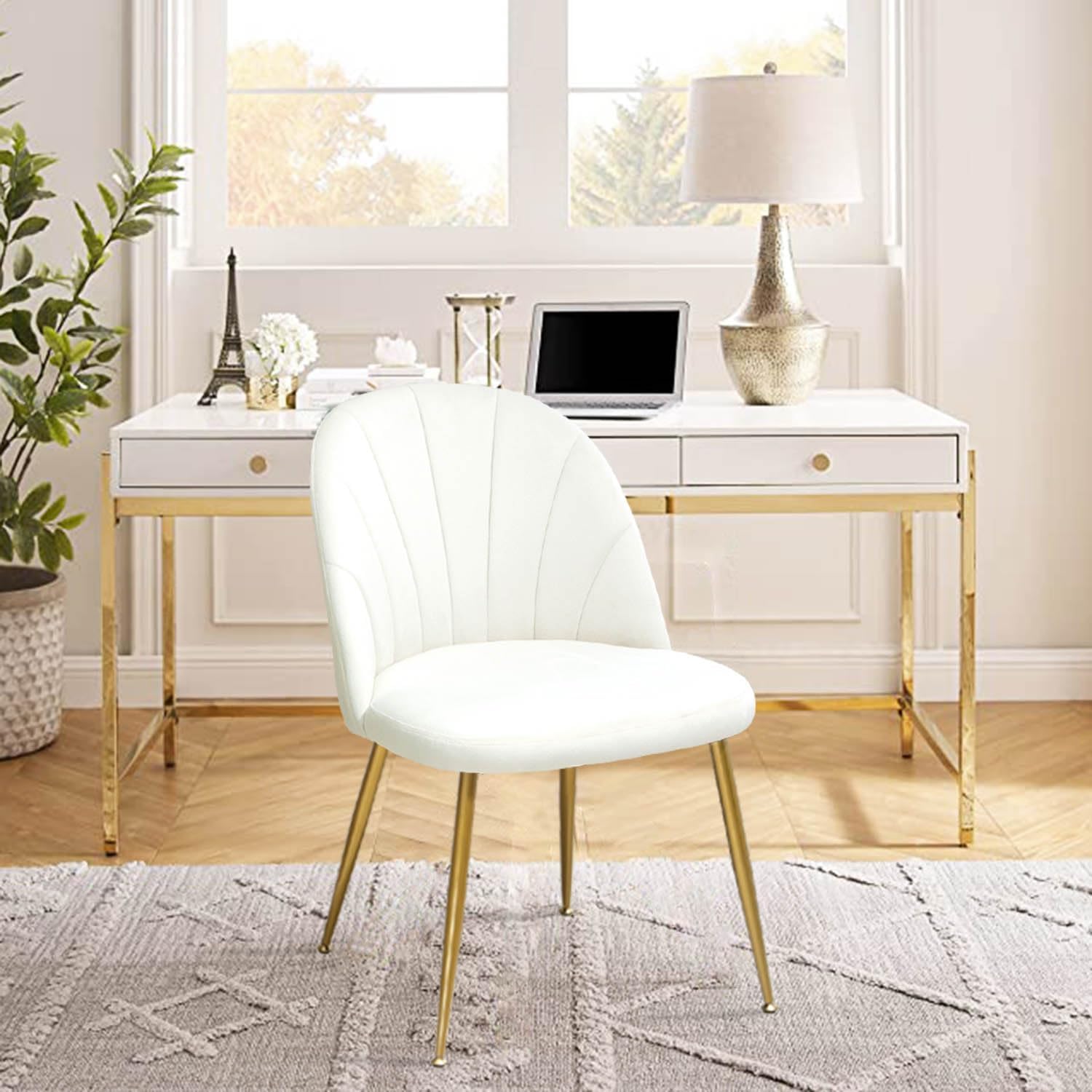 X-VOLSPORT Velvet Dining Chairs Set of 4, Modern Accent Chair Set for Living Room Bedroom, Armless Vanity Chair with Gold Metal Legs, Office Guest for Reception, Beige
