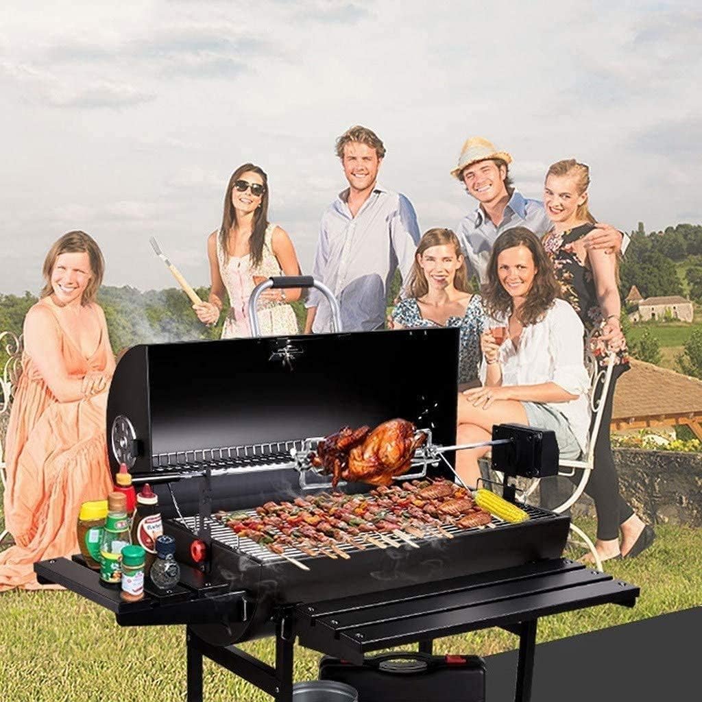 Parrilla de Barbacoa Grande Parrilla de carbón hogar portátil carbón Barbacoa barbaco de Barbacoa Barbacoa jardín Fumador de jardín Barbacoa con Ruedas de Mesa Laterales estantes termómetro