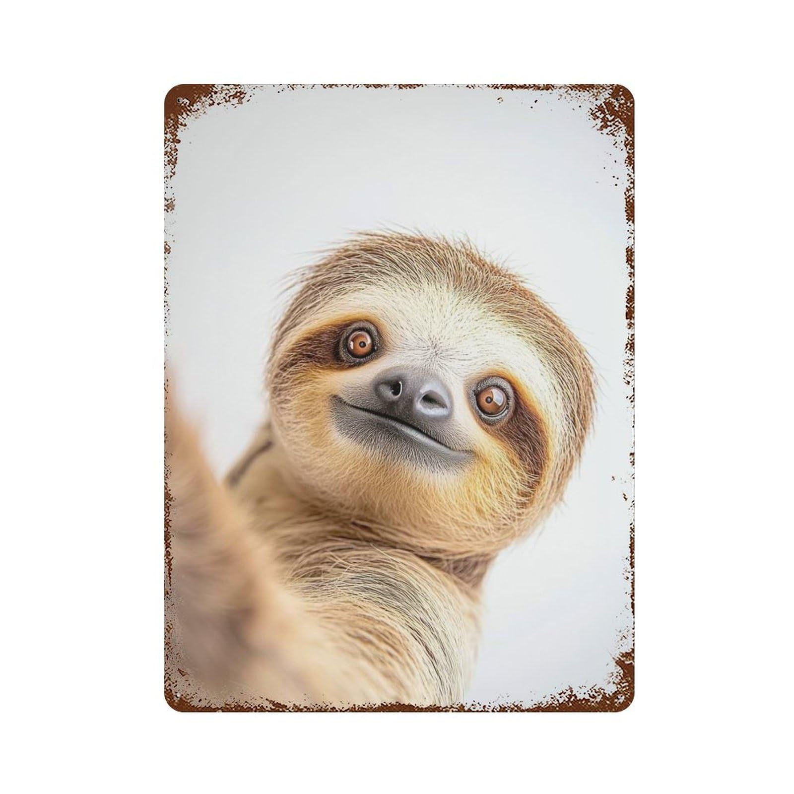 Aged Metal Wall Plaque with Adorable Sloth Taking Selfie - Fun Wall Decor Design 15.7"x11.8", for Basement, Hobby Room And Garage Decor, Farmhouse Wall Decor