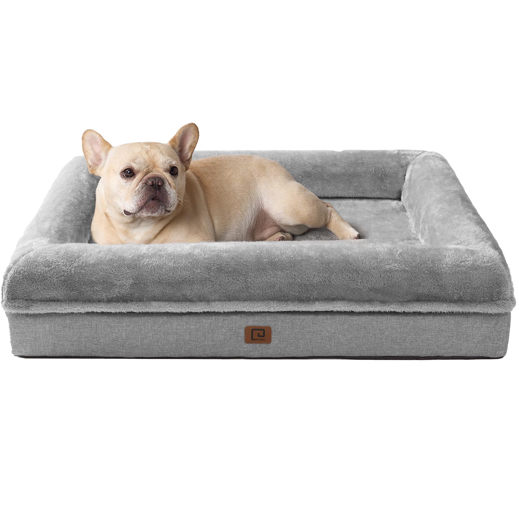 EHEYCIGA Memory Foam Orthopedic Dog Beds for Medium Dogs with 100% Foam Bolsters, Grey, 30x24