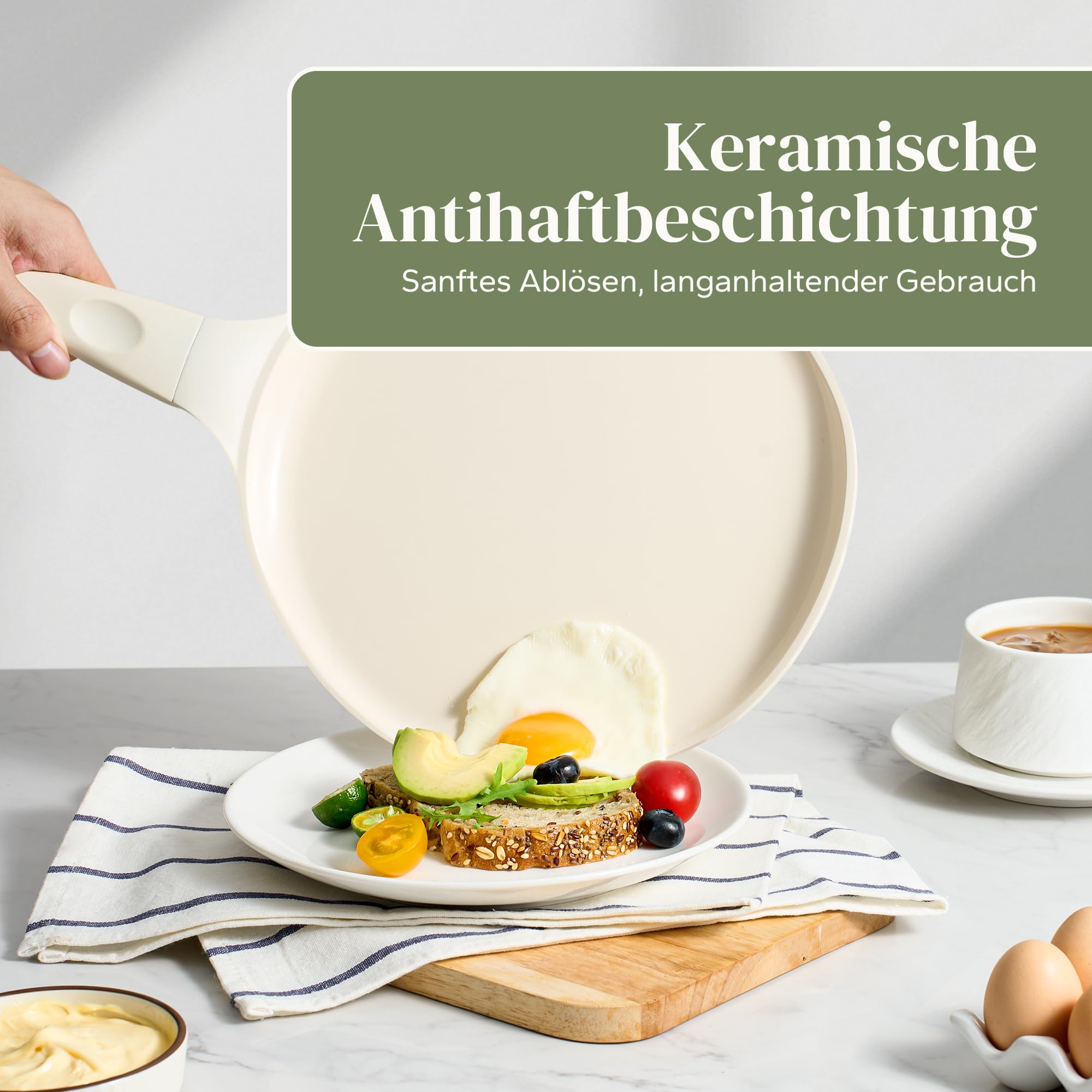Redchef Padella per Crepes 30cm a Induzione, Rivestimento Antiaderente in Ceramica, Piatto per Frittelle, Omlette PTFE-libero, PFAS-libero, PFOA-libero, Resistente ai Graffi, Lavabile in Lavastoviglie