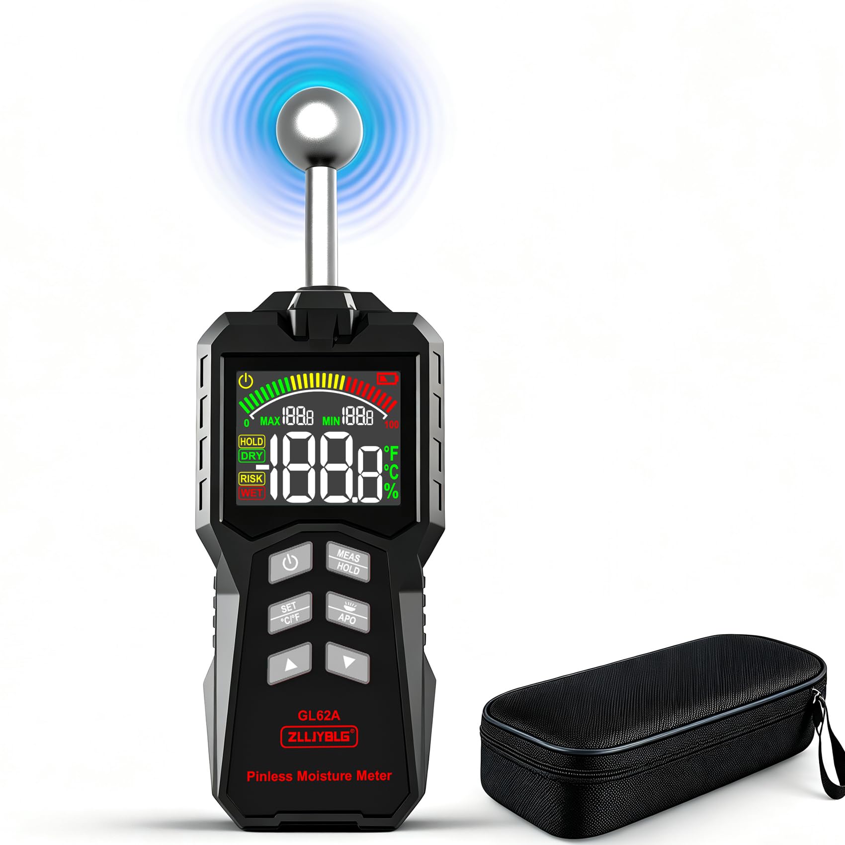 Pinless Moisture Meter - Detect Wood, Walls & Leaks -1