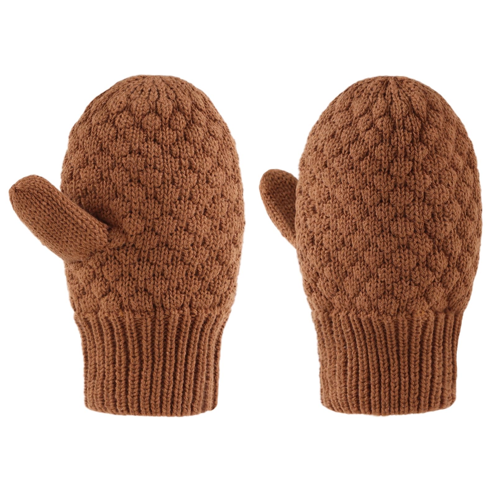 Yvnehcn Baby Boy Mittens Warm Kids Winter Knit Glove Toddler Gloves for Boys Girls 0-3 Years (1-3 Years, Brown-2)