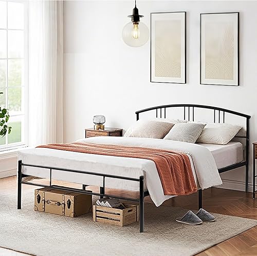 Miniatura 3 de VECELO Base de cama tamaño Queen con cabecero y estribo, base de colchón de plataforma metálica, listones de acero resistente, no necesita somier,