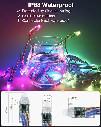 Aclorol WS2811 Pixels LED Light 5V, WS2811 RGB LED Pixel Digital Diffused Individually Addressable String Light Pixel LED Module IP68 Waterproof DIY 50