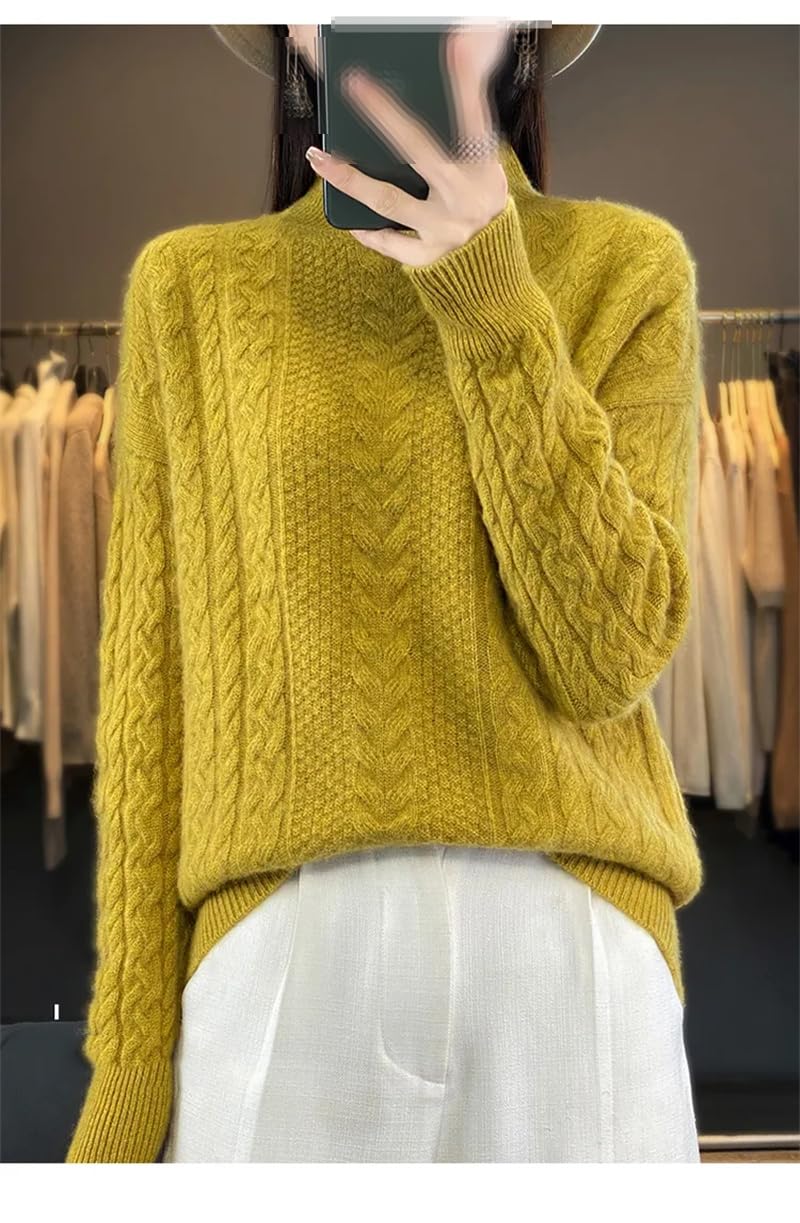 Dninmim Maglione da donna in lana ispessita a collo alto Jacquard Maglioni allentato Pullover maglieria