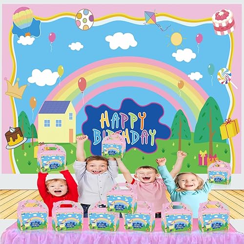 Miniatura 2 de YOOUUQIAN Decoraciones de feliz cumpleaños de cerdo de dibujos animados, 12 unidades, cajas de regalo de fiesta de cumpleaños de cerdo rosa animé