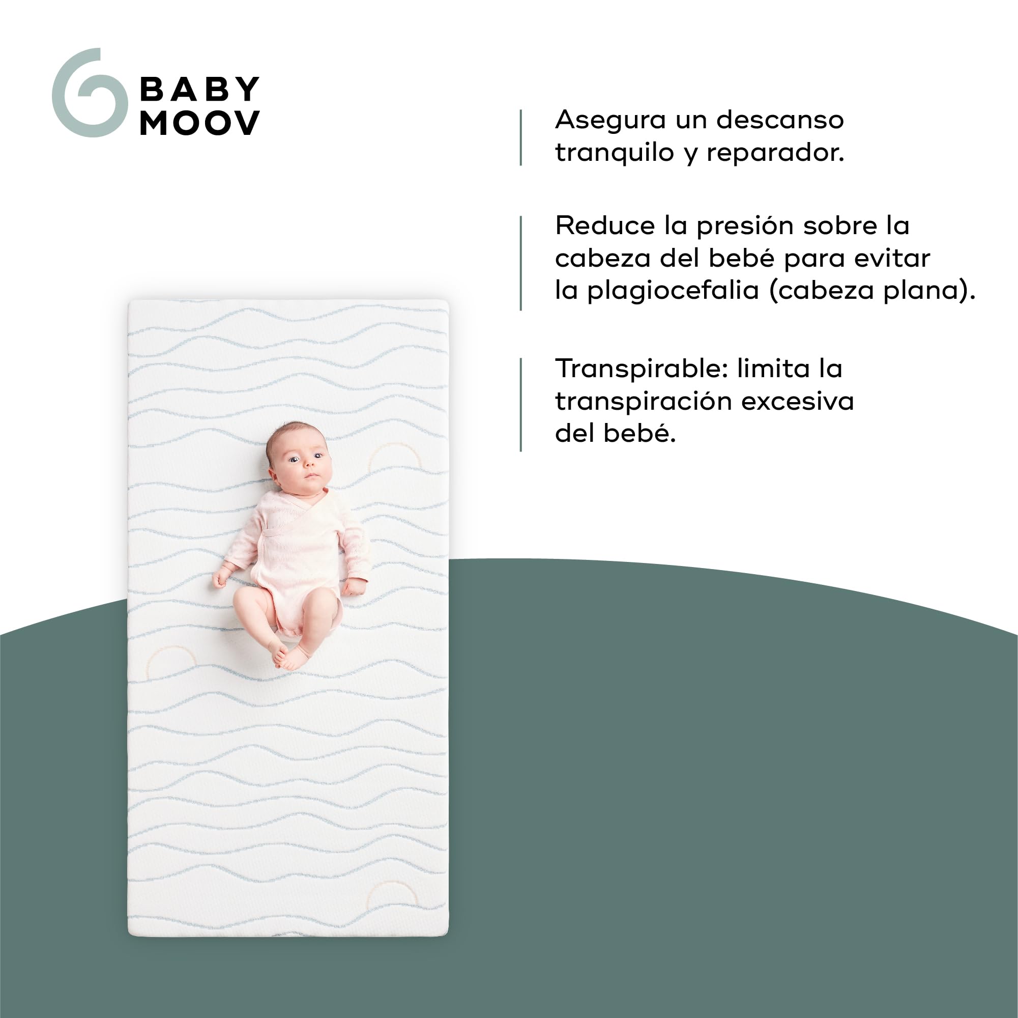 Babymoov Colchón de bebé Cosy’Lite ergonómico 60x120cm -Confort y sujeción óptima para la Columna Vertebral y una Cabeza Redondeada -Espuma de Alta Densidad 10 m -Fabricado en Portugal -Desenfundable
