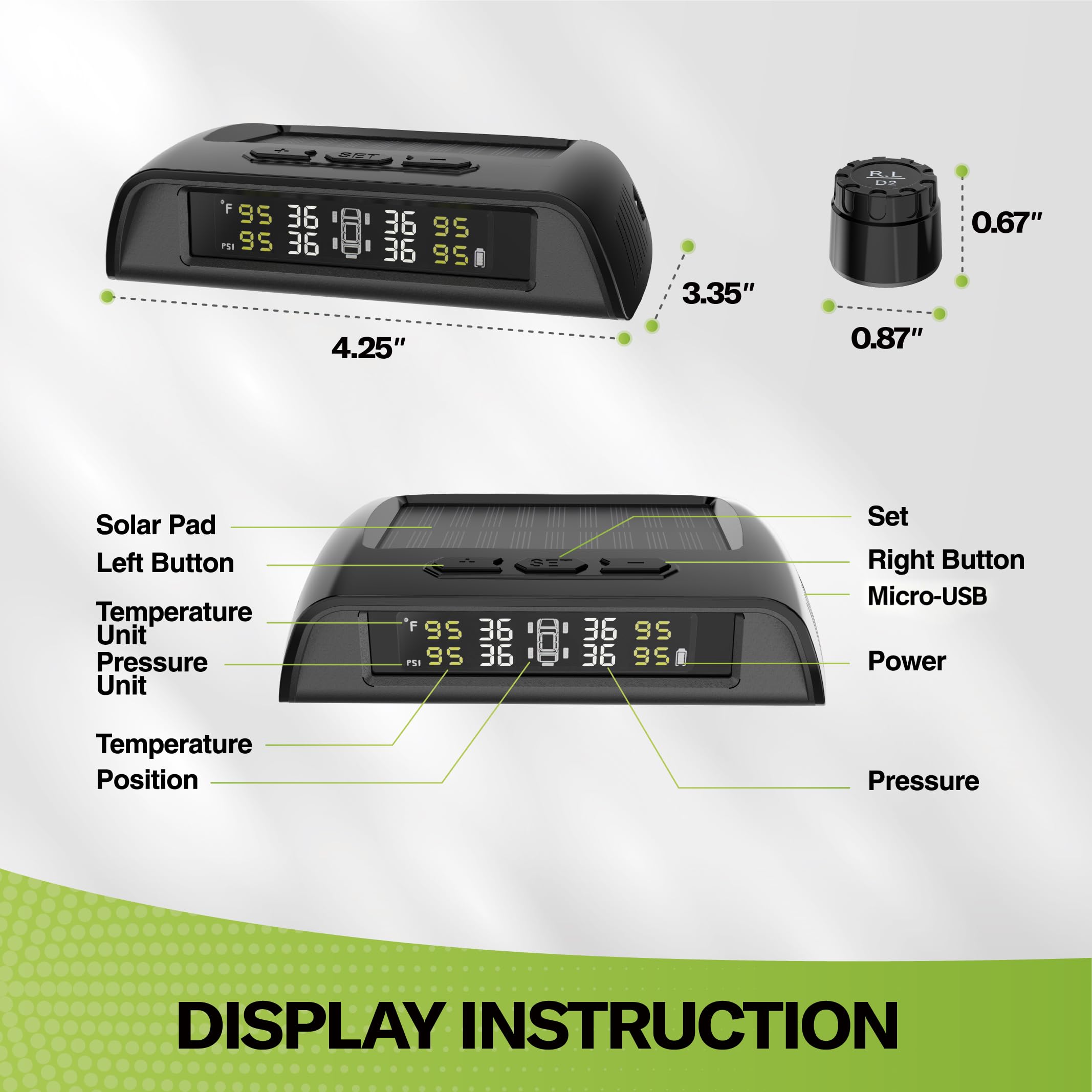 RVMATE Sistema di monitoraggio della pressione dei pneumatici RV con la carica solare, sensori TPMS 4 | 6 modalità di allarme, 0-87 psi, ideale per camper, rimorchi, camion e SUV
