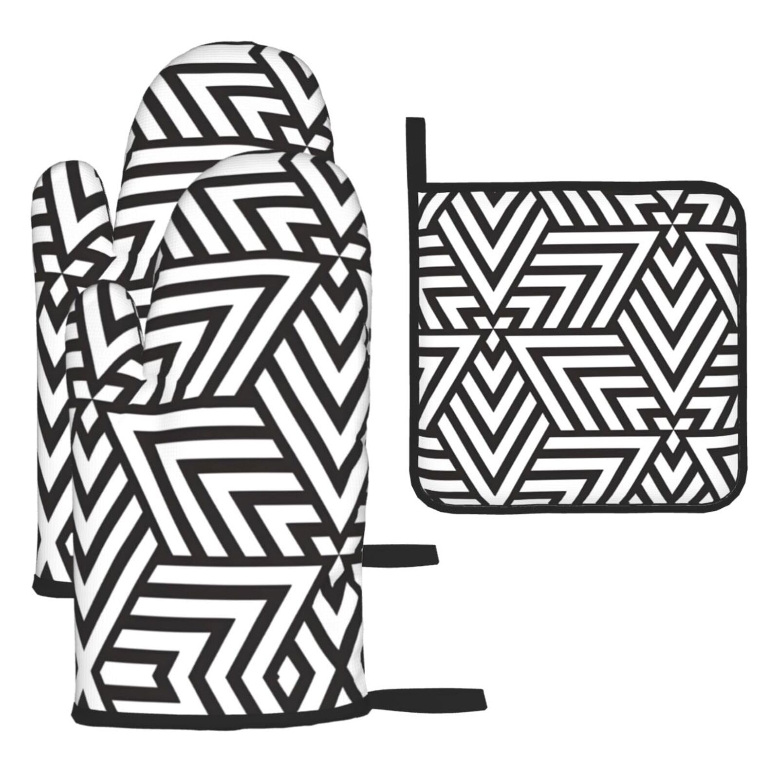 printidea Oven mittens and oven mitts three-piece set suitable for oven, grilling, baking, microwave and home cooking.