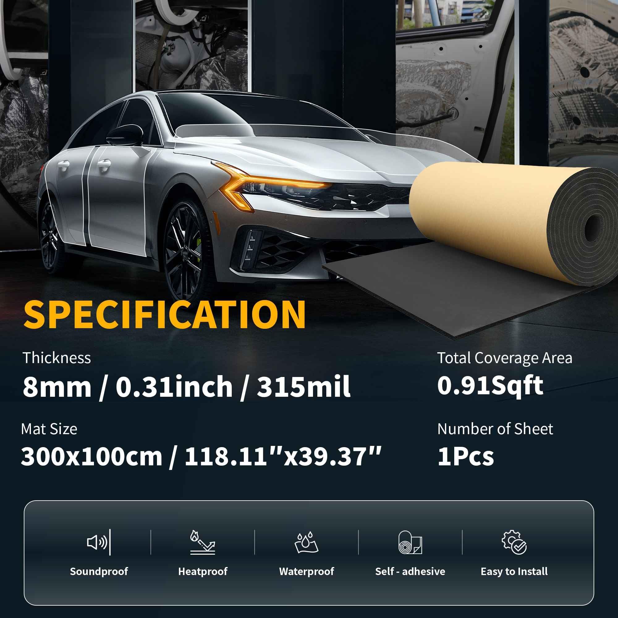 A ABSOPRO 315mil 8 mm 0,91sqft mata dźwiękoszczelna do samochodu z pianki o zamkniętych komórkach materiał termoizolacyjny naklejka na kaptur łodzi pokrywa silnika 118,11 cala x 39,37 cala czarna