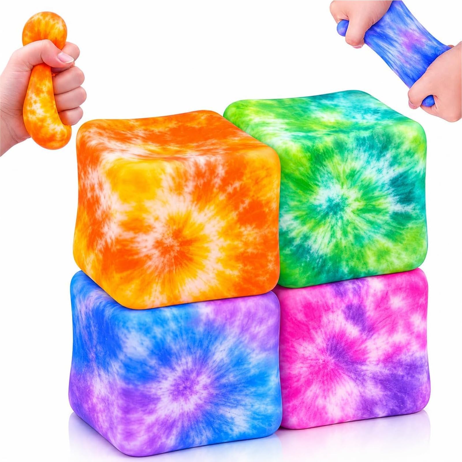 4PCS Squishy Stress Cube Toys, Flow Pattern Ice Cube Fidget Toys, Slow Rise Sensory Squeeze Toys for Anxiety Relief, Quiet Desk Fidget Toys for Kids Adults Classroom Office Travel
