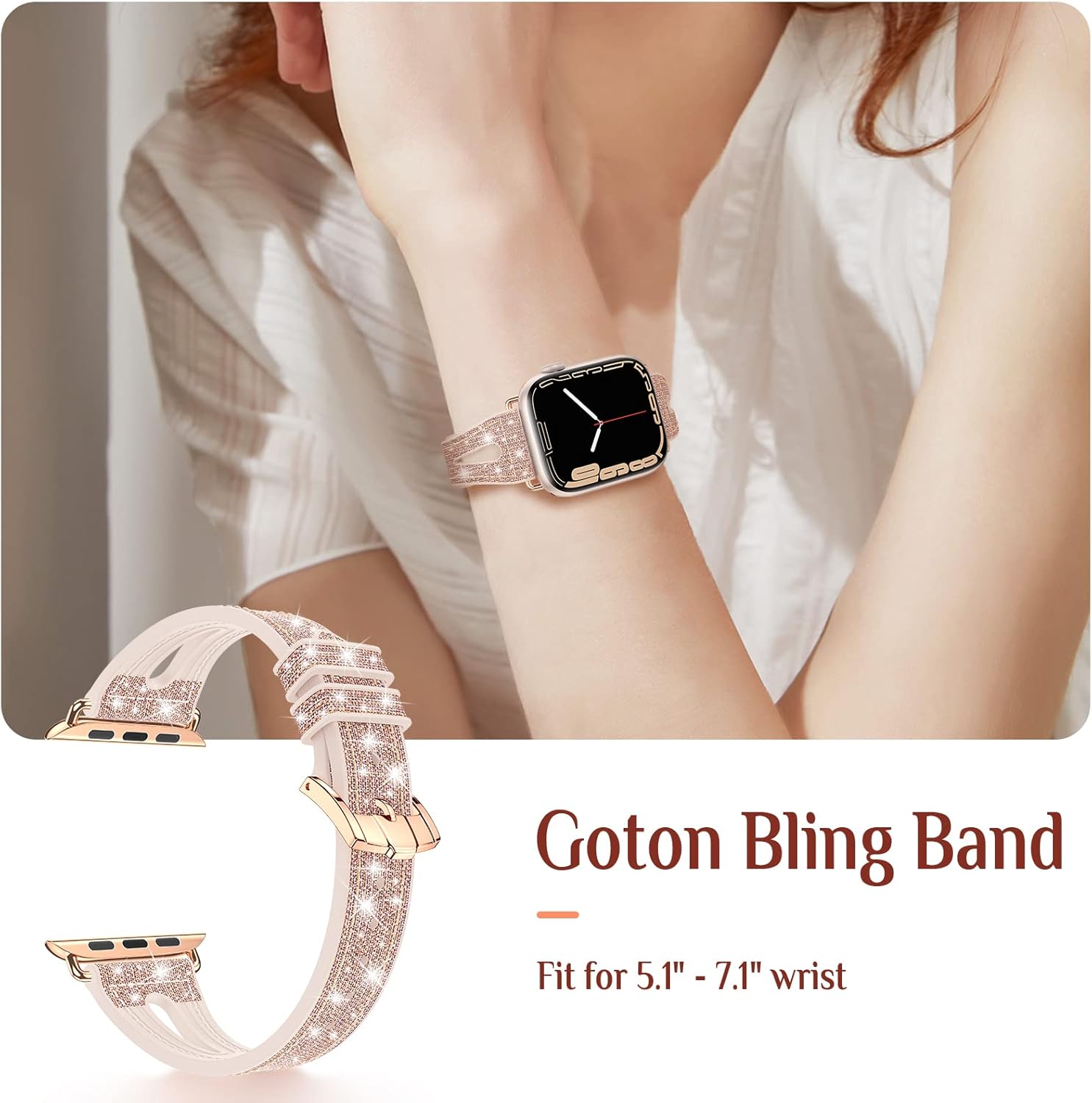 Goton Bling Thin Band & Screen Protector for Apple Watch Bands 40mm Series SE 6 5 4, Women Silicone Glitter Strap + Diamond Rhinestone Face Cover Case