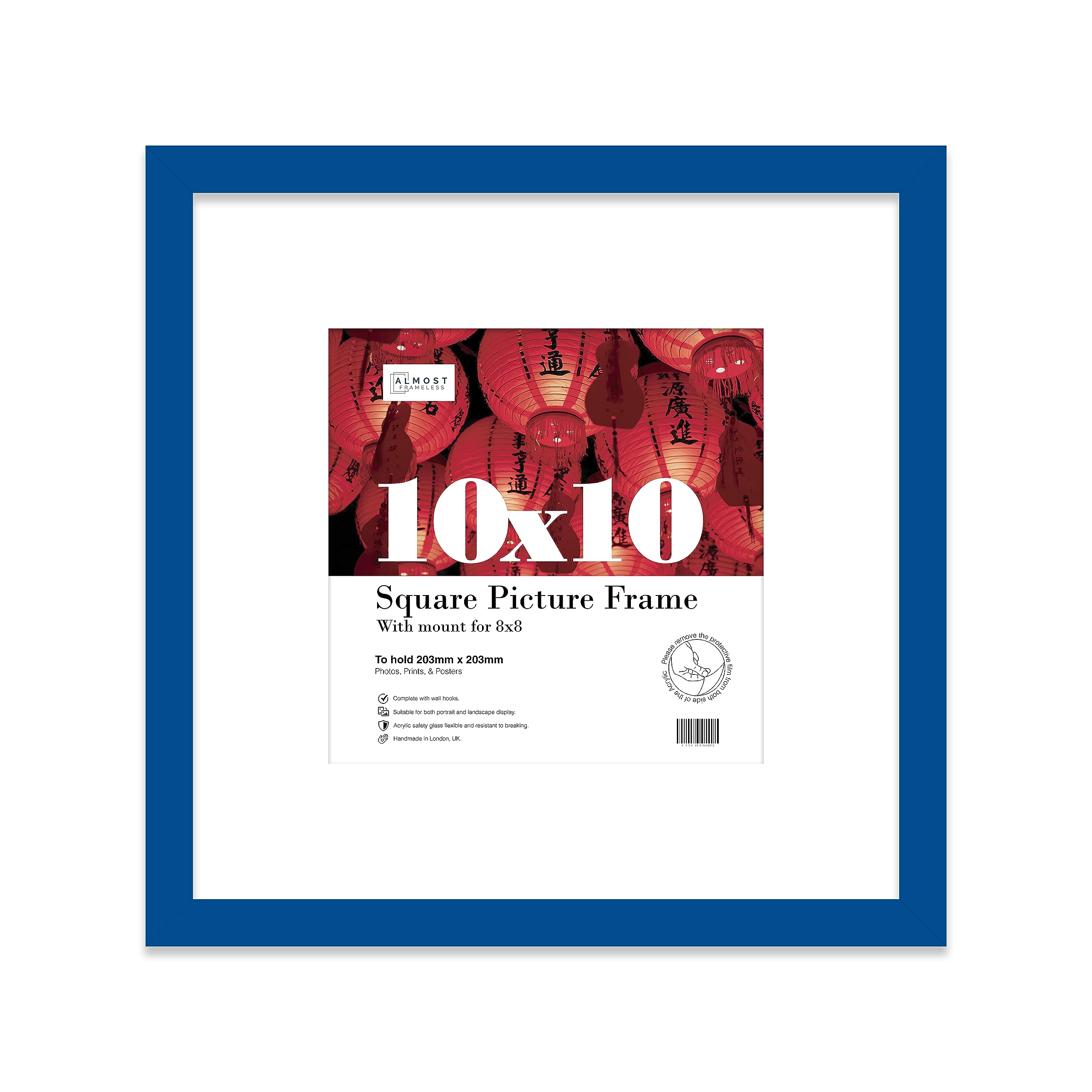 10x10 Blue Picture Frame with Mount for 8x8 Photos, Prints - Modern Square Wall Frame, 1 Pack