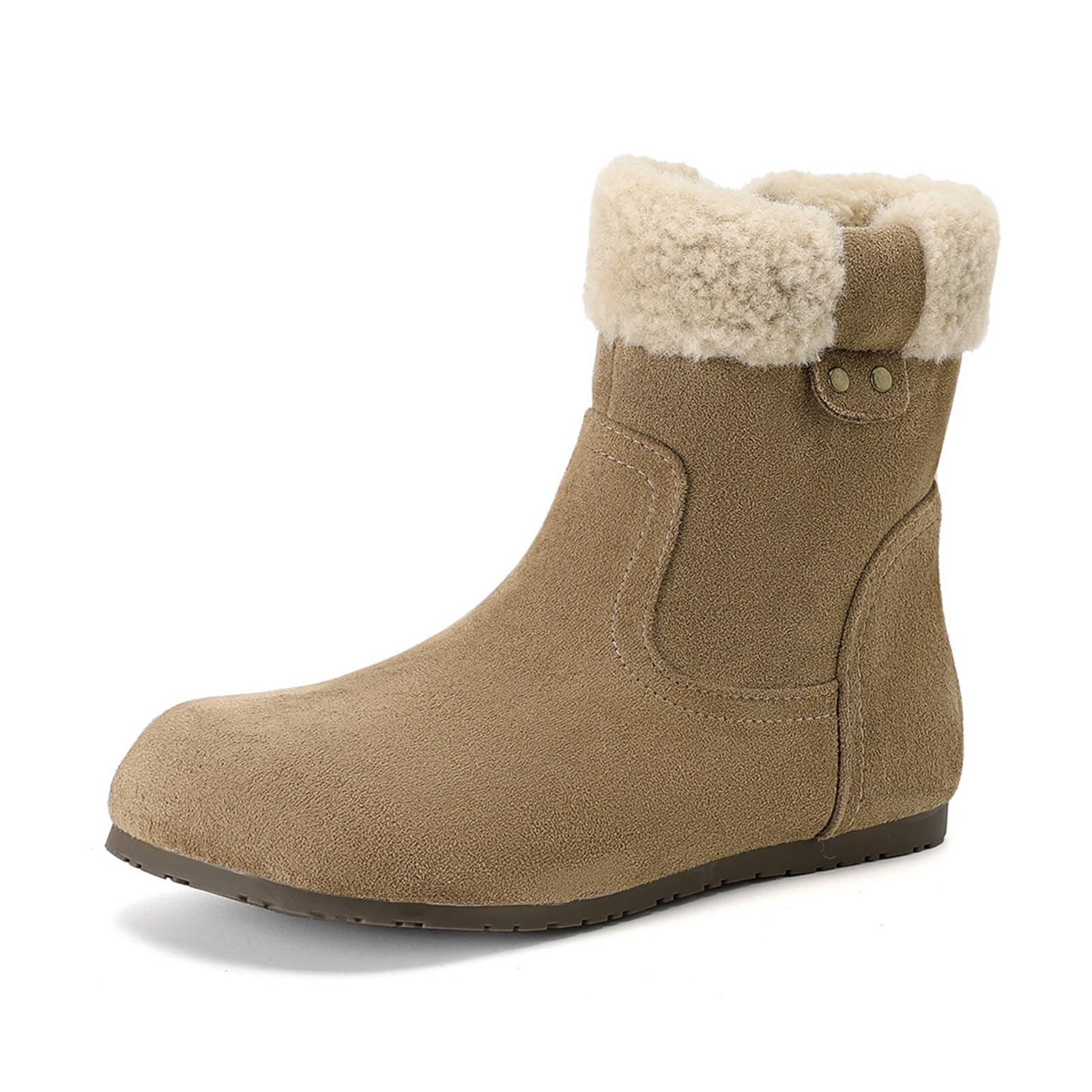 Womens Suede Flat Snow Boots Warm Fur Lined Winter Ankle Booties Comfortable Round Toe Outdoor Winter Shoes