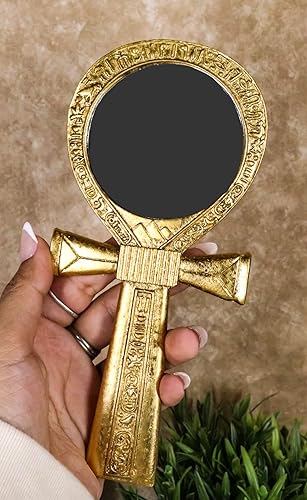 Miniatura 6 de Ebros Gift Escarabajo alado egipcio antiguo con jeroglíficos de cobra de Uraeus dual Ankh en forma de pequeño espejo de mano figurita coleccionable