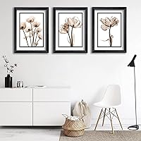 Vista 1 de 3 piezas de arte de pared con marco de flores para oficina, sala de estar, 12 x 16 pulgadas, elegante tulipán negro enmarcado, arte moderno