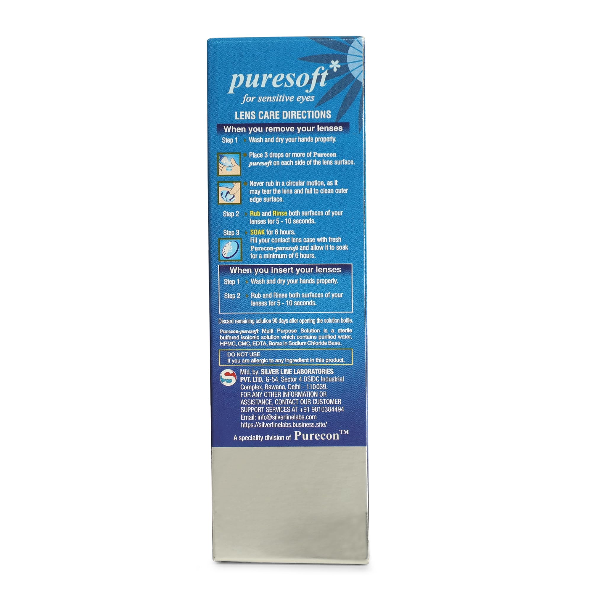 Puresoft Multi Purpose contact lense solution for soft and hard lenses, Ideal For Soft Contact Lenses (120 ml) — Amazon image 4