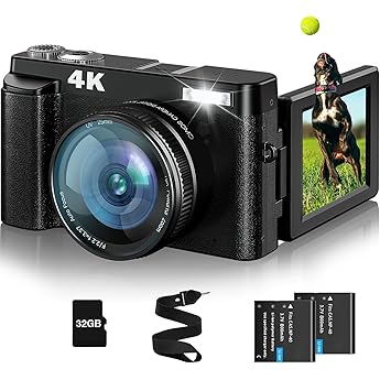 4K Digital Camera, 48 Megapixels, 4K Resolution, Autofocus, Macro Photography, 16x Digital Zoom, 3 Inch Large Screen, 180 Degree Rotation, Spare Battery, HDMI Output, Lightweight, School Trips