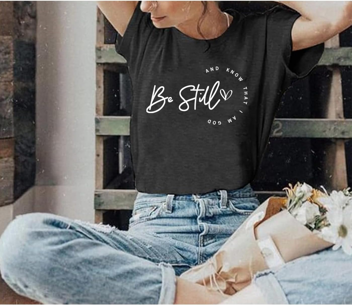 Christian Shirt Women Be Still and Know T-Shirt Inspirational Jesus Faith Graphic Short Sleeve Casual Tee Tops - Image 3