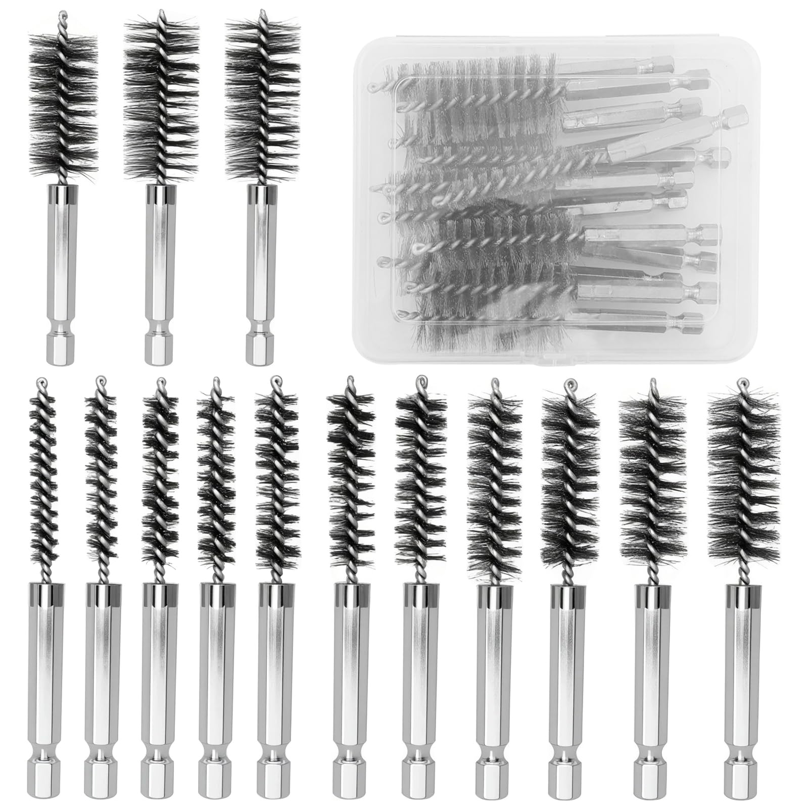14 spazzole metalliche per trapano, spazzola cilindrica con asta esagonale 1/4, spazzola cilindrica per lucidatura, molatura, trapano a percussione, 8-25 mm