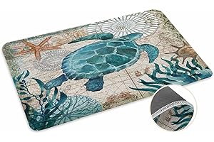 Coastal Blue Sea Turtle Nautical Map Doormat for Home or Office