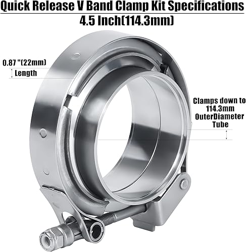 Miniatura 2 de Vitonsbay Acoplamiento de abrazadera de banda V de liberación rápida de 4.5 pulgadas con brida macho hembra acero inoxidable (1 unidad)