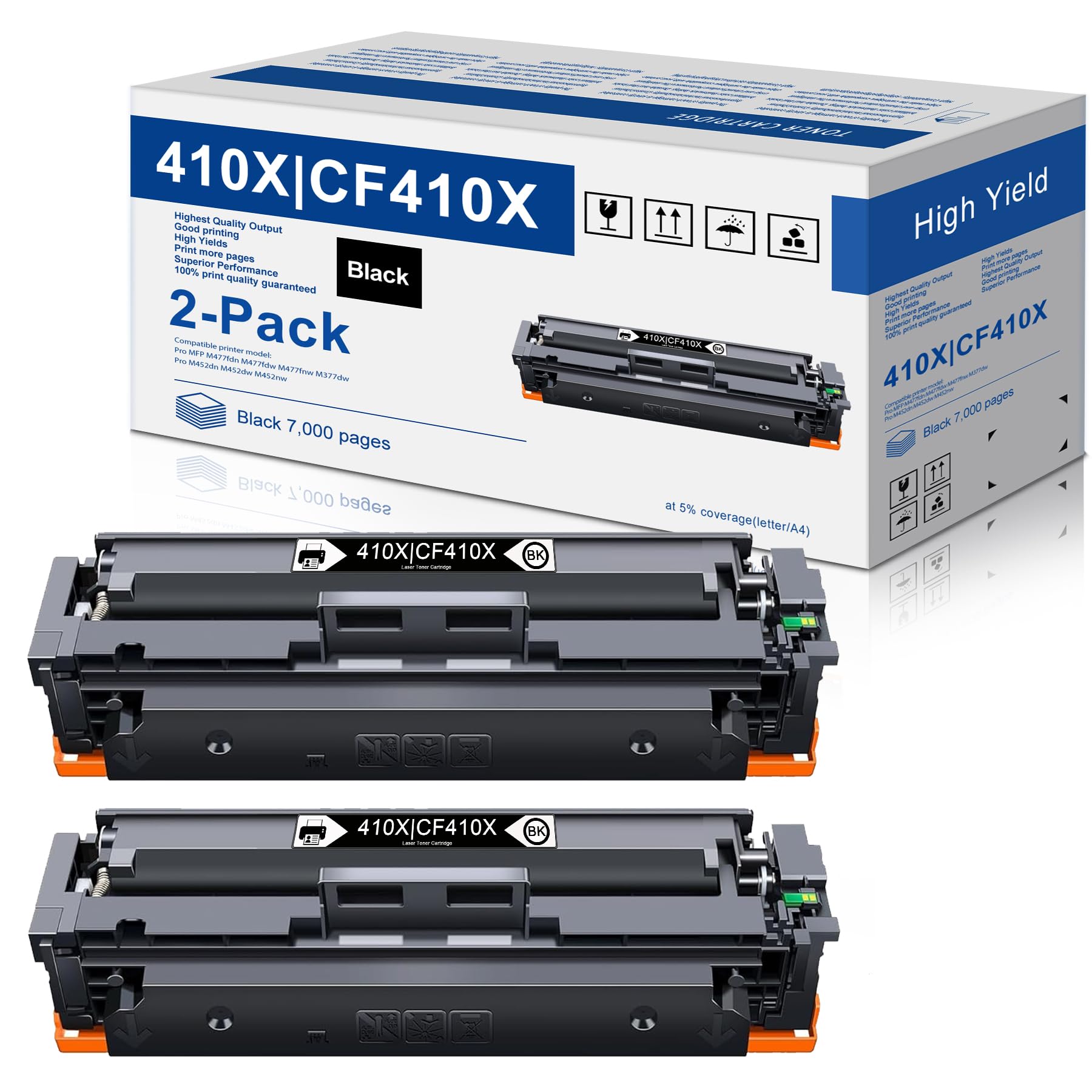 Obuweu 410X High Yield Toner Cartridge 2PK Replacement for HP 410X 410A CF410X CF410A Black Toner Cartridge for Pro MFP M477fdn M477fdw M477fnw M377dw