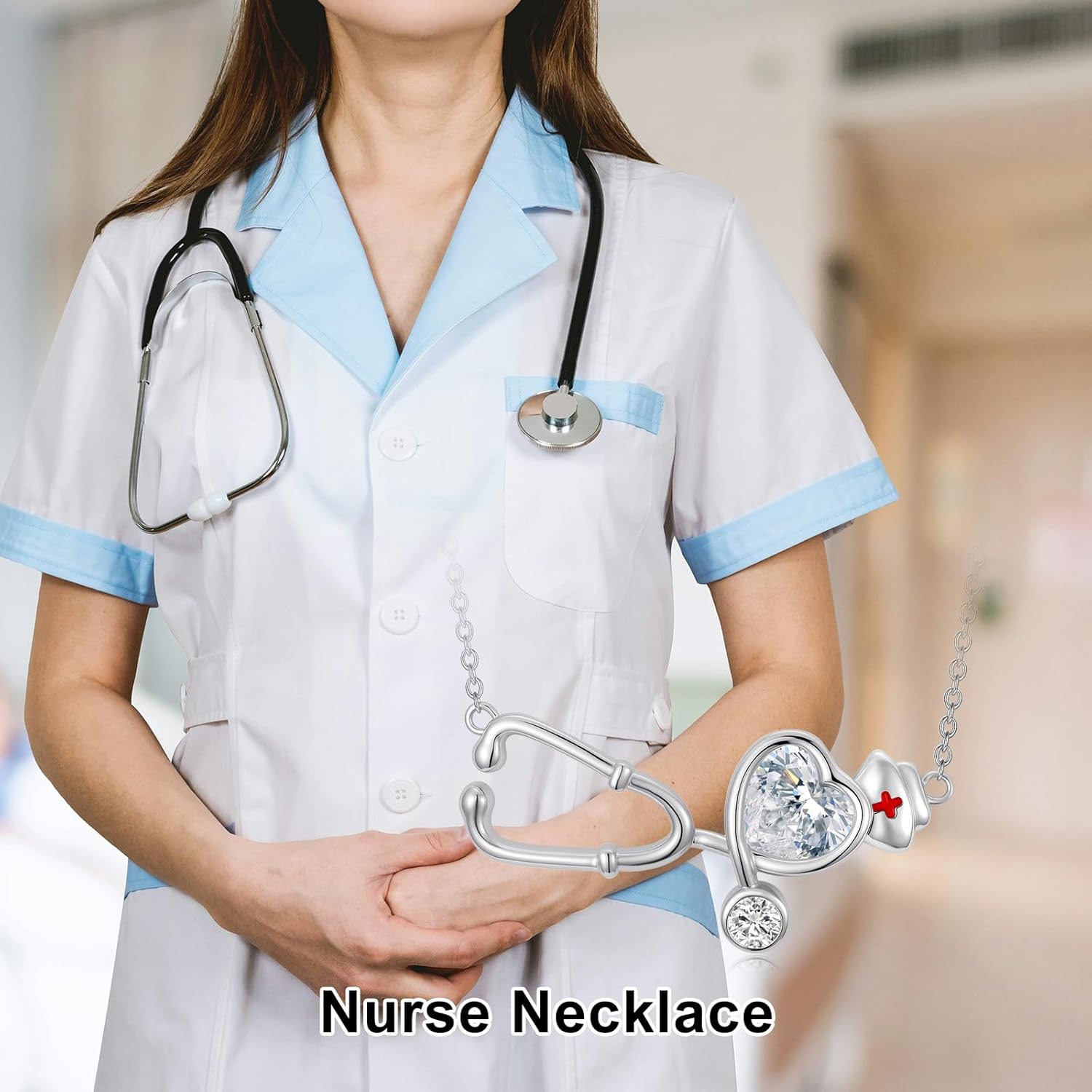 Stethoscope Cross/Rose Necklace 925 Sterling Silver Nurse Pendant Stethoscope Nursing Jewelry for Student RN Doctor Medical for Festival or Holiday - Image 5