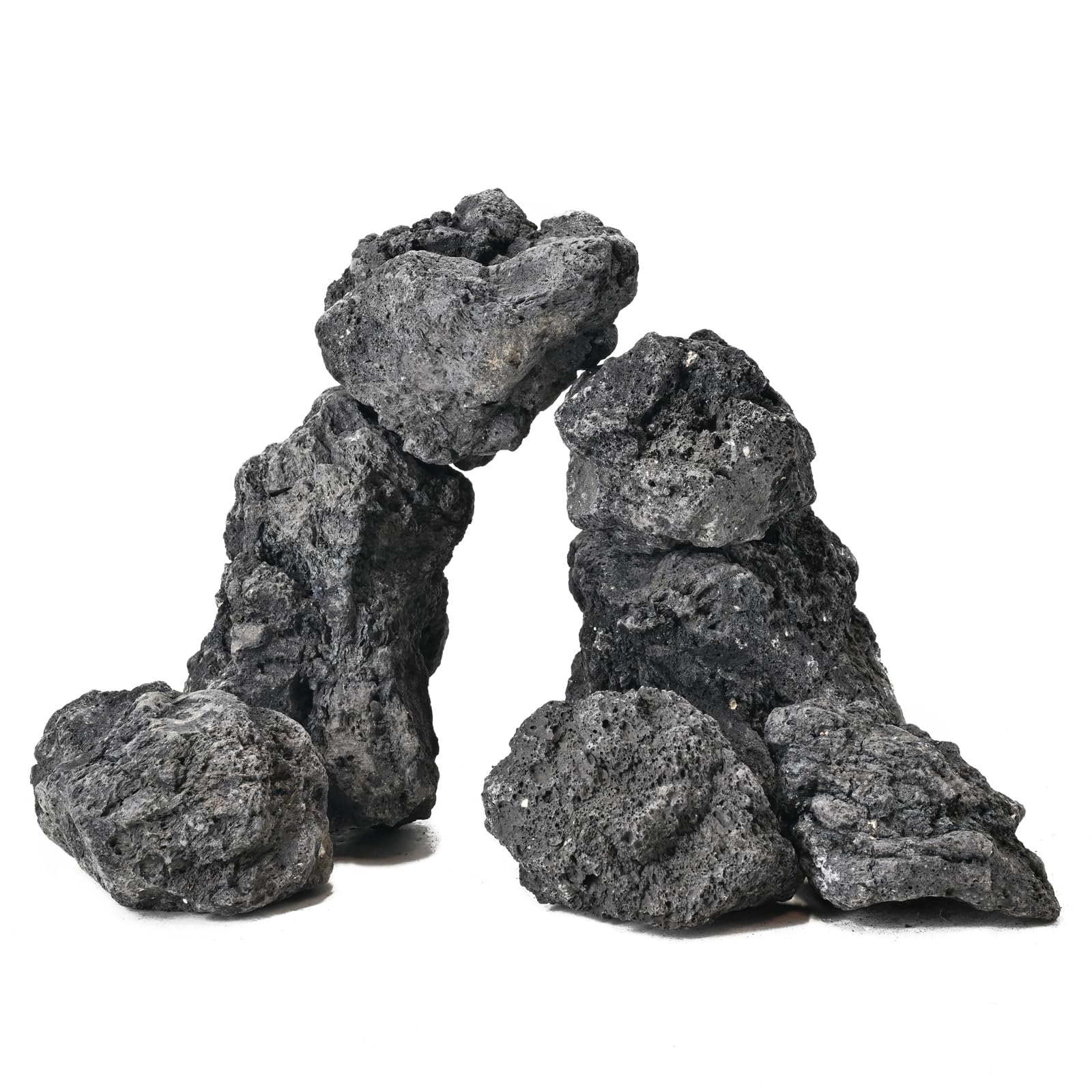 Roches de Lave Noires 4,5kg Pierres volcaniques Naturelles pour Aquarium Bassin à Poissons brasero jardinières de succulentes bonsaï et décoration aquascaping, 6-8 pièces 10-18cm