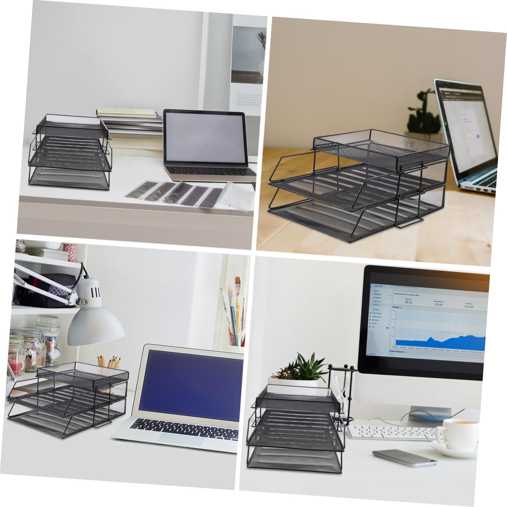 Portadocumenti da Scrivania in Metallo Nero Design a Rete Multipla, Organizzatore per File e Documenti Ufficio, Scaffale Portaoggetti Regolabile