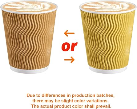 SIUQ 150 Pack 8 oz Disposable Coffee Cups, Insulated Corrugated Paper Cups | Ripple Wall Cups For Hot and Cold Drinks, Ideal for Parties, Office Breaks, Catering, and Daily Travel, Champagne