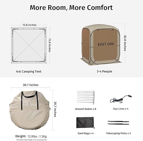 Miniatura 9 de EAST OAK Tienda de campaña desplegable de 6 x 6 pies con malla  Casa de pantalla para exteriores con 4 parasoles  Toldo instantáneo con bolsa de