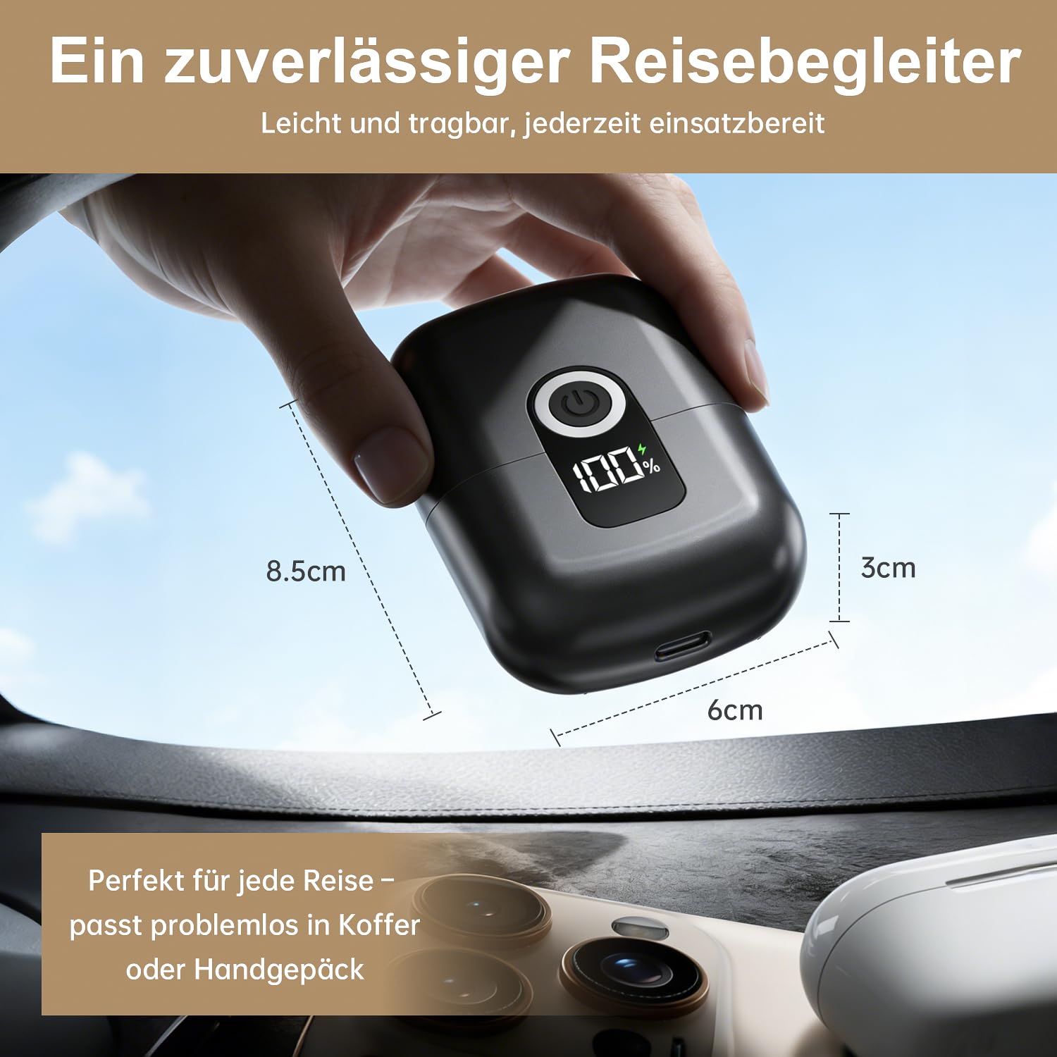Elektrisch Folienrasierer Herren, Tragbarer USB Mini Rasierer mit LED-Display, Elektrischer Foil Shaver, Mini Rasierer Herren Elektrisch für Gesicht,Bart und Reisen, Schwarz
