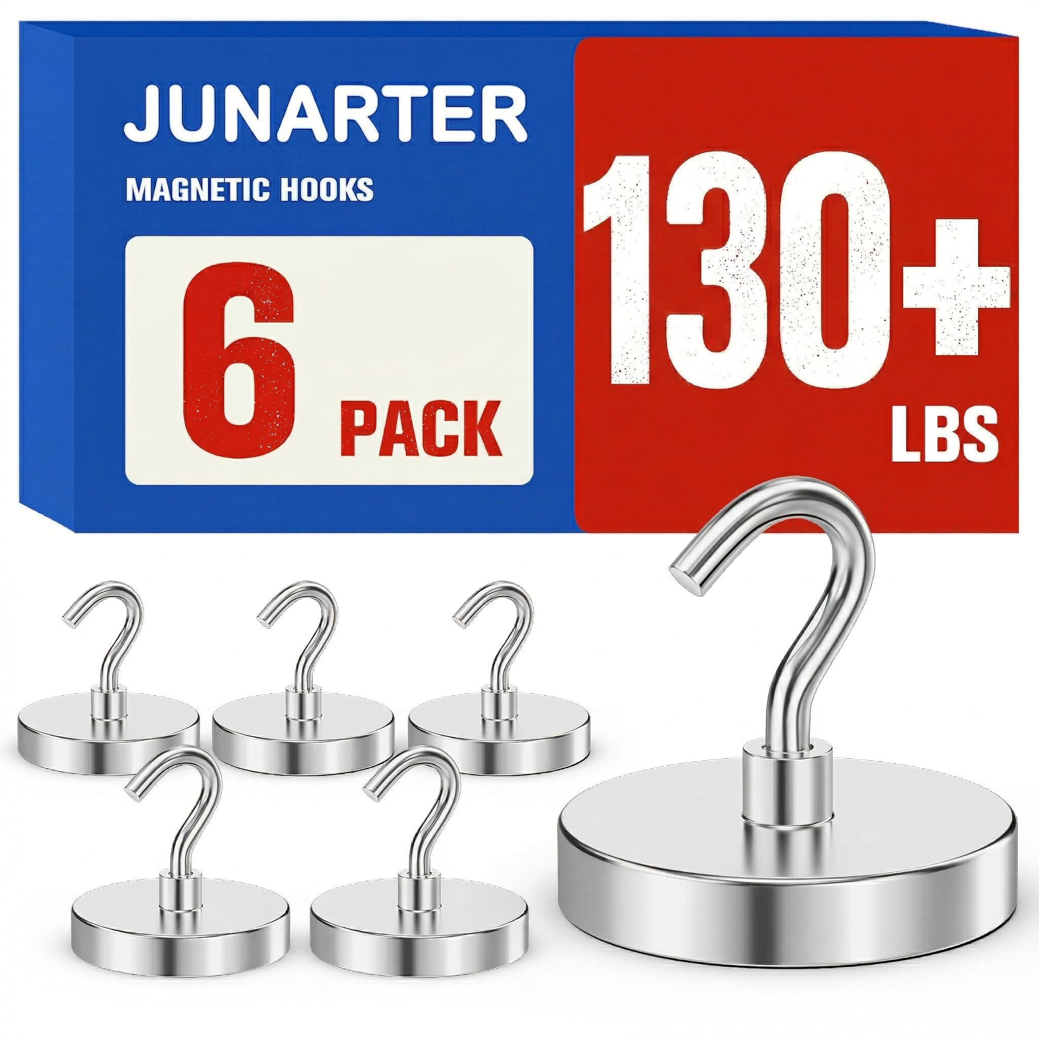 6 Pack Strong Magnetic Hooks, 130lbs Magnet Hooks Heavy Duty