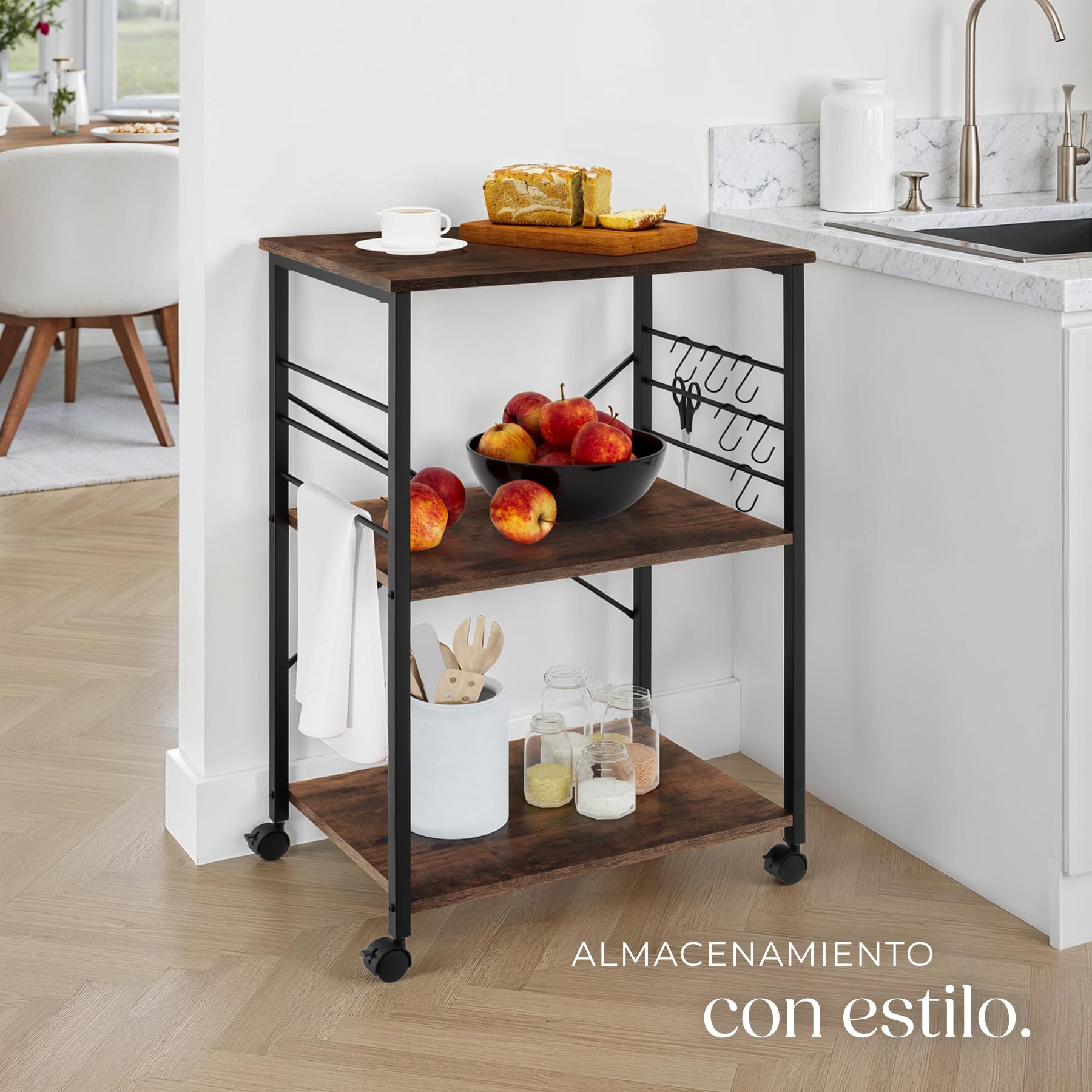 tectake® Estanteria Cocina con Estilo Industrial, Estanteria Pared Multifuncional, Mueble Auxiliar para Recibidores y Muebles de Salon - 65,5 x 45,5 x 88,5 cm Madera Industrial Oscura, Rústica