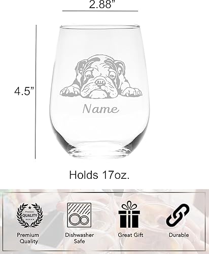 Miniatura 5 de English Bulldog themed with name 17 oz. stemless wine glass