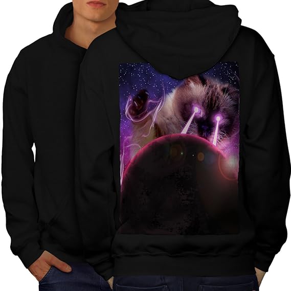 Wellcoda Space Cat Laser Eye Mens Hoodie, Funny Printed on The Back