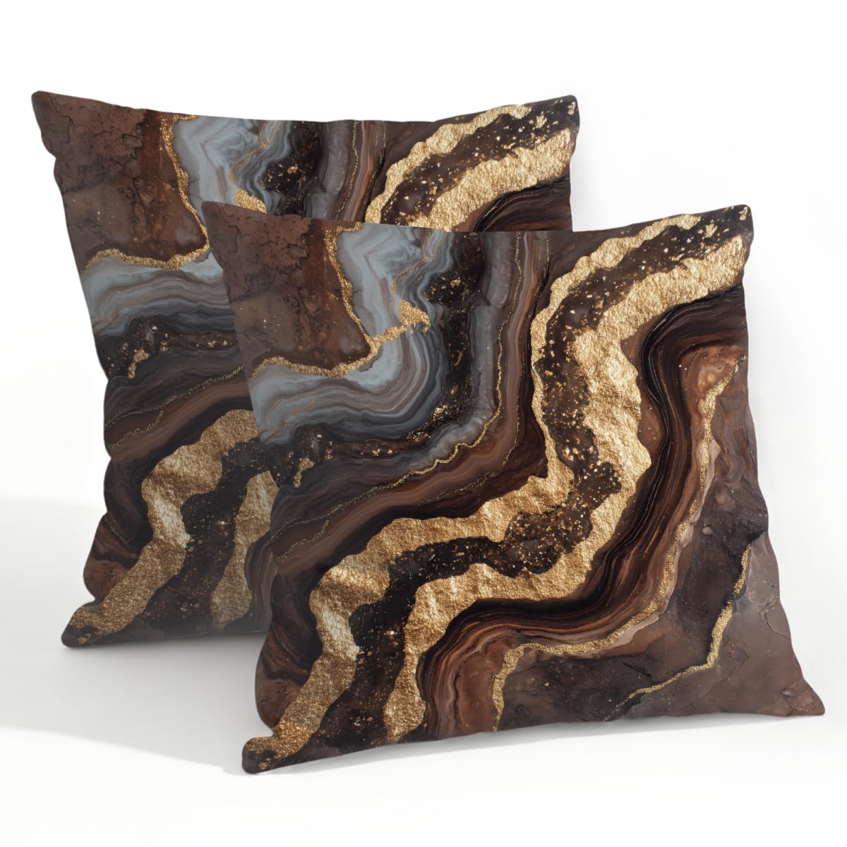 Outdoor Pillow Covers Waterproof Pillowcases 22x22in Set of 2 Abstract Golden Brown Stone Texture Decorative Throw Cushion Case for Couch Sofa Garden Patio Furniture